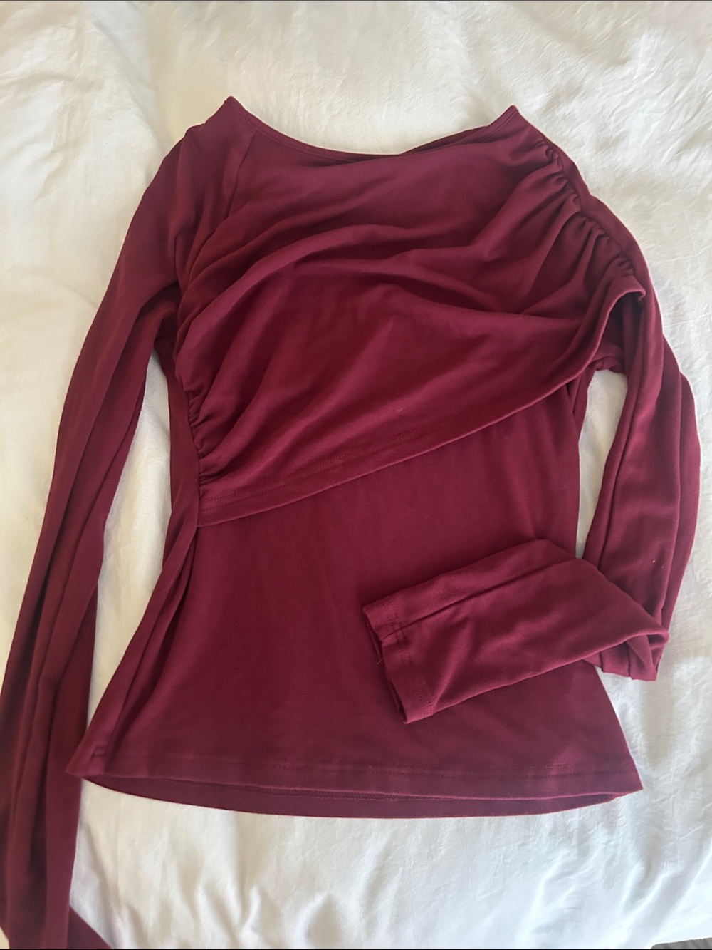 Commense Long-Sleeve Draped Top in Burgundy - Picture 1 of 3